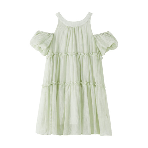 2025新款小個子露肩掛脖吊帶綠色連衣裙子女夏季法式初戀仙女短裙