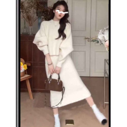 2024秋冬新款韓系穿搭氣質連衣裙針織毛衣裙女慵懶風流行兩件套裝