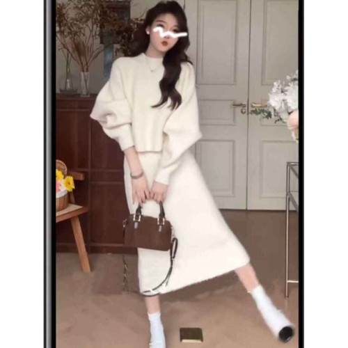 2024秋冬新款韓系穿搭氣質連衣裙針織毛衣裙女慵懶風流行兩件套裝