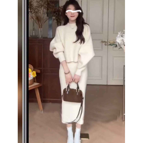 2024秋冬新款韓系穿搭氣質連衣裙針織毛衣裙女慵懶風流行兩件套裝