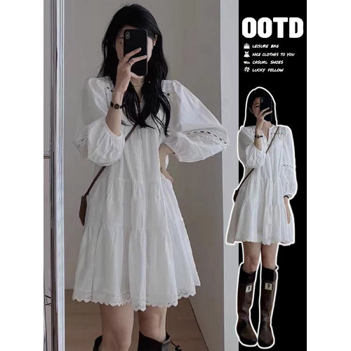 法式白色襯衫連衣裙女2025新款秋季小個子巨好看新疆雲南旅遊穿搭
