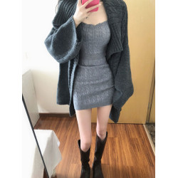 秋冬季純欲辣妹無袖針織吊帶短裙修身緊身顯瘦包臀內搭連衣裙子女