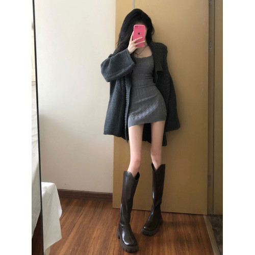 秋冬季純欲辣妹無袖針織吊帶短裙修身緊身顯瘦包臀內搭連衣裙子女