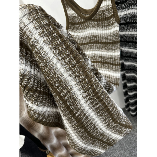 美拉德復古條紋撞色吊帶針織連衣裙女秋季修身顯瘦內搭打底長裙子