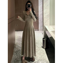 法式氣質針織連衣裙女秋冬季2025新款小個子大衣內搭打底毛衣長裙