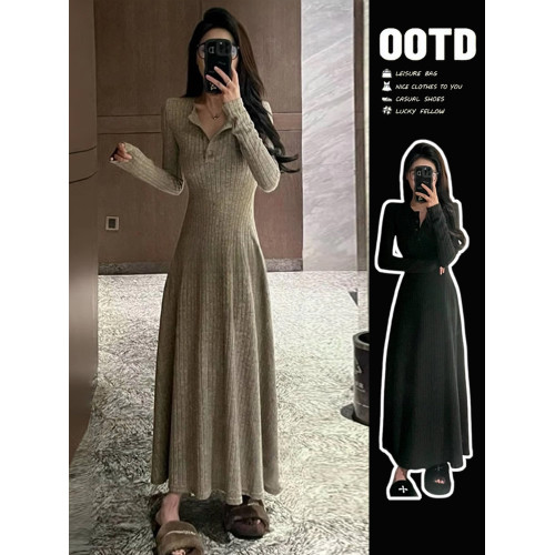 法式氣質針織連衣裙女秋冬季2025新款小個子大衣內搭打底毛衣長裙