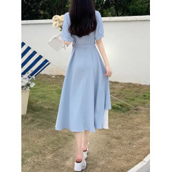 法式小衆設計感雪紡連衣裙女夏大碼胖MM不規則氣質赫本風a字長裙