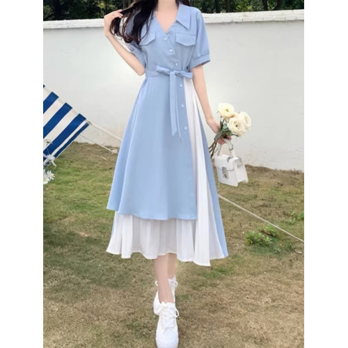 法式小衆設計感雪紡連衣裙女夏大碼胖MM不規則氣質赫本風a字長裙 法式小衆設計感雪紡連衣裙女夏大碼胖MM不規則氣質赫本風a字長裙