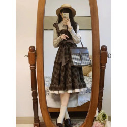 絕美小裙復古學院風格紋polo連衣裙女秋冬假兩件背帶裙收腰襯衫裙