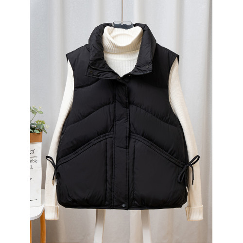 羽絨馬甲女秋冬短款杜邦三防新款鴨絨背心黑色寬松羽絨服外穿馬夾 羽絨馬甲女秋冬短款杜邦三防新款鴨絨背心黑色寬松羽絨服外穿馬夾