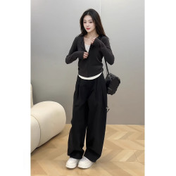 韓系修身假兩件褶皺收腰長袖T恤女2025秋季新款辣妹顯瘦拉鍊上衣