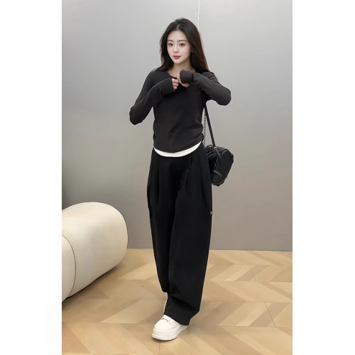 韓系修身假兩件褶皺收腰長袖T恤女2025秋季新款辣妹顯瘦拉鍊上衣