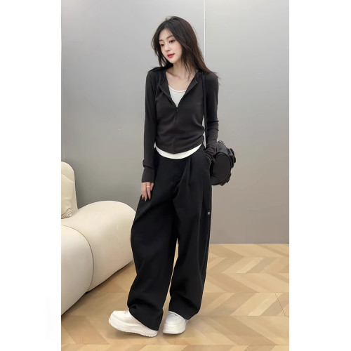 韓系修身假兩件褶皺收腰長袖T恤女2025秋季新款辣妹顯瘦拉鍊上衣