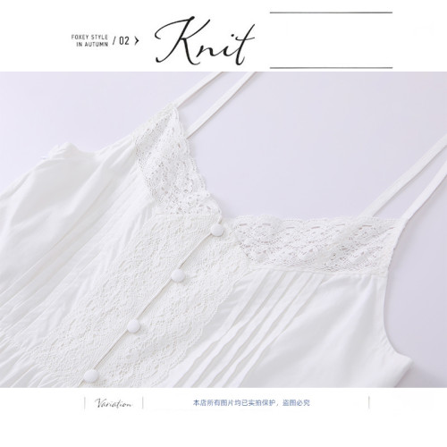 小雨日系少女感花邊蕾絲V領吊帶裙春夏季女白色曡穿短款連衣裙子