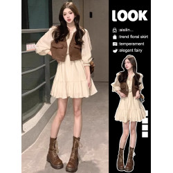 2025新款秋冬穿搭一整套裝小個子白色襯衫連衣裙子女氣質度假短裙