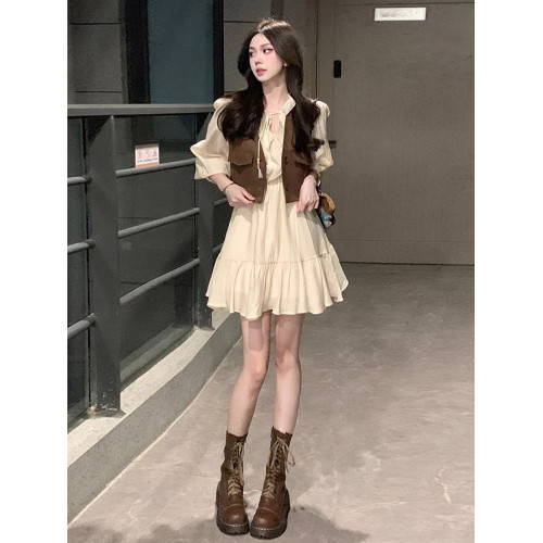 2025新款秋冬穿搭一整套裝小個子白色襯衫連衣裙子女氣質度假短裙