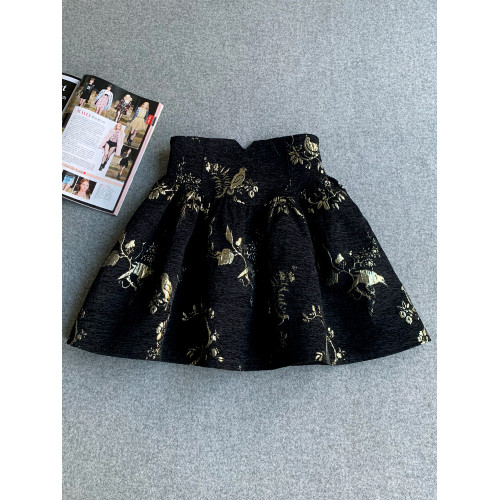 黑金提花蓬蓬繖裙高腰a字裙半身裙女2025秋季新款提花短裙蓬蓬裙 黑金提花蓬蓬繖裙高腰a字裙半身裙女2025秋季新款提花短裙蓬蓬裙