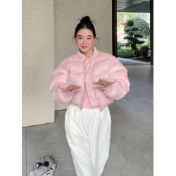 歐貨2025新款高級感超好看小個子洋氣粉色短款羽絨服外套女冬季
