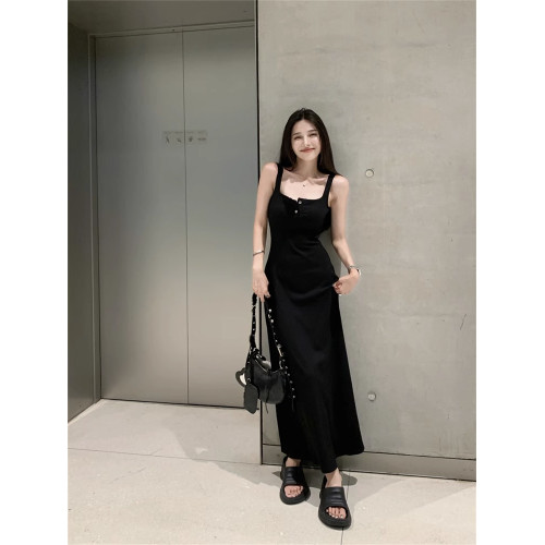 黑色純欲針織背心吊帶連衣裙女夏辣妹氣質高級感收腰顯瘦包臀長裙