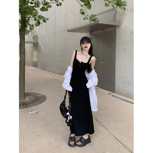 黑色純欲針織背心吊帶連衣裙女夏辣妹氣質高級感收腰顯瘦包臀長裙