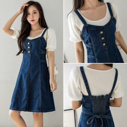 大碼女裝胖妹妹吊帶牛仔裙收腰顯瘦連衣裙夏季新款法式高級感裙子