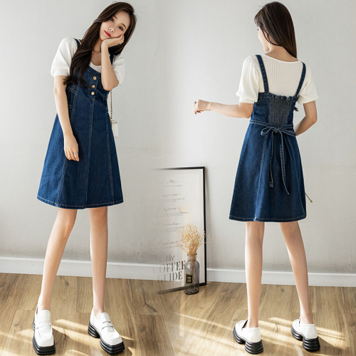 大碼女裝胖妹妹吊帶牛仔裙收腰顯瘦連衣裙夏季新款法式高級感裙子