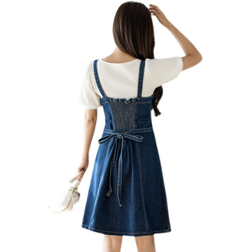 大碼女裝胖妹妹吊帶牛仔裙收腰顯瘦連衣裙夏季新款法式高級感裙子