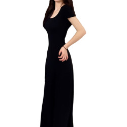 2025新款小個子法式黑色連衣裙子夏季女裝高級感氣質修身收腰長裙