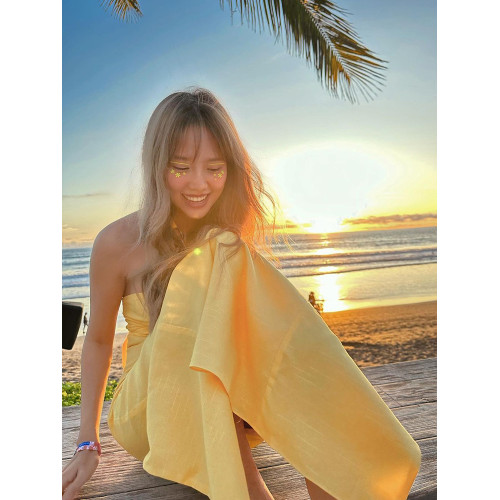 性感露背長裙三亞海邊度假裙旅遊穿搭拍照連衣裙系帶旅行沙灘裙子