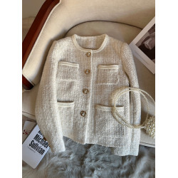 白色羽絨服內膽精緻小香風外套女冬季粗花呢白鴨絨加厚外套A72182