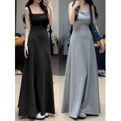 法式復古氣質方領大擺連衣裙女高級感收腰拖地裙打底內搭背心長裙