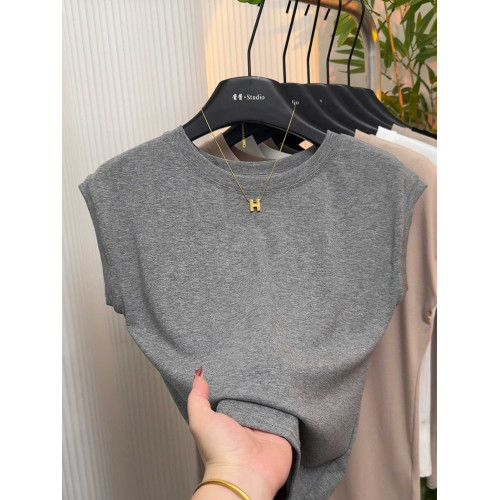 高級感小飛袖坎肩爆款短袖女夏季洋氣減齡圓領設計感純色t恤上衣