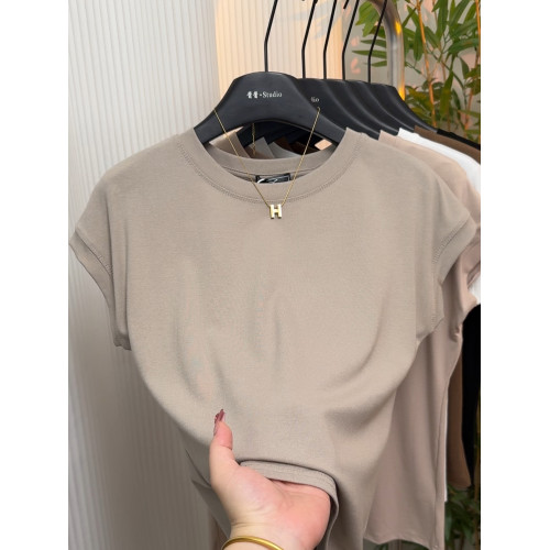 高級感小飛袖坎肩爆款短袖女夏季洋氣減齡圓領設計感純色t恤上衣