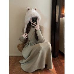 145小矮個子針織連衣裙女秋冬150顯高穿搭配收腰法式內搭中長裙xs