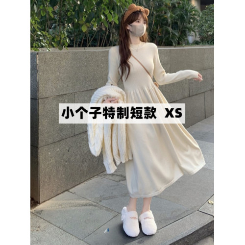 145小矮個子針織連衣裙女秋冬150顯高穿搭配收腰法式內搭中長裙xs