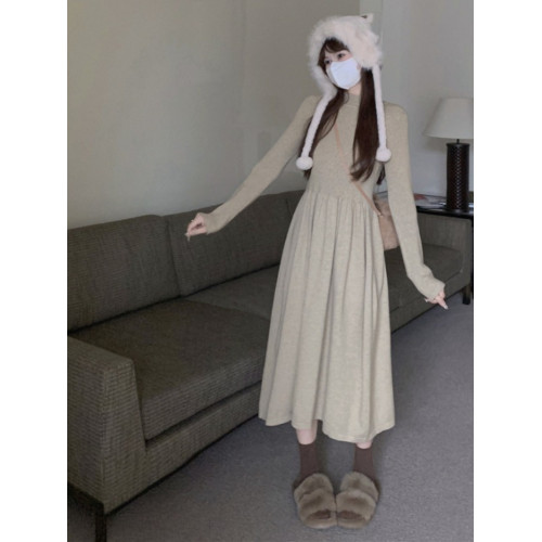 145小矮個子針織連衣裙女秋冬150顯高穿搭配收腰法式內搭中長裙xs