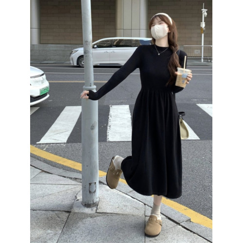 145小矮個子針織連衣裙女秋冬150顯高穿搭配收腰法式內搭中長裙xs