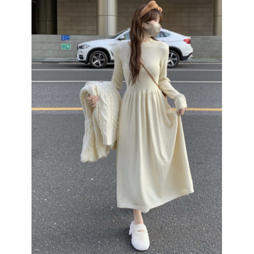 145小矮個子針織連衣裙女秋冬150顯高穿搭配收腰法式內搭中長裙xs