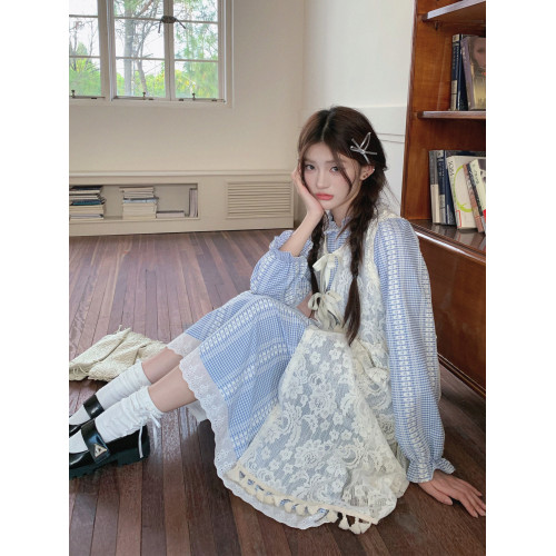 阮阮自製/森野惠 2025秋新款原創小衆超好看格子長袖連衣裙兩件套