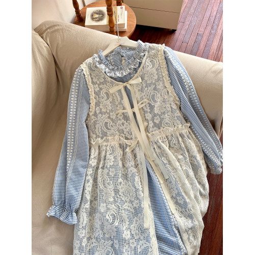 阮阮自製/森野惠 2025秋新款原創小衆超好看格子長袖連衣裙兩件套