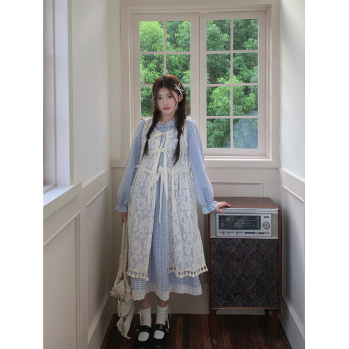 阮阮自製/森野惠 2025秋新款原創小衆超好看格子長袖連衣裙兩件套