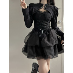 暗黑性感辣妹吊帶上衣帶胸墊收腰公主蓬蓬裙生日短裙萬聖節服裝