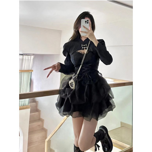 暗黑性感辣妹吊帶上衣帶胸墊收腰公主蓬蓬裙生日短裙萬聖節服裝