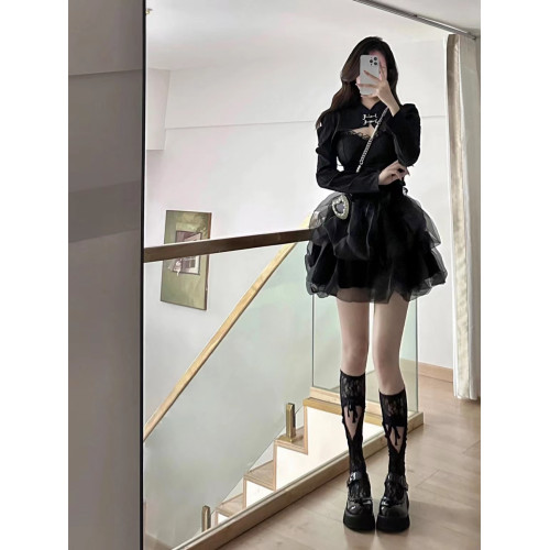 暗黑性感辣妹吊帶上衣帶胸墊收腰公主蓬蓬裙生日短裙萬聖節服裝
