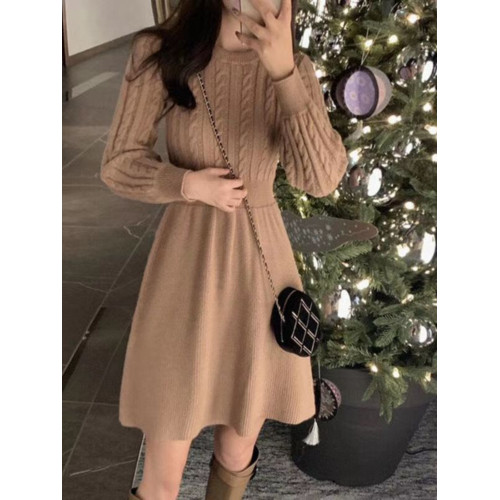 針織連衣裙女小個子2024秋冬新款韓版收腰顯瘦復古打底麻花毛衣裙 針織連衣裙女小個子2024秋冬新款韓版收腰顯瘦復古打底麻花毛衣裙