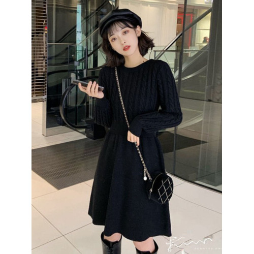 針織連衣裙女小個子2024秋冬新款韓版收腰顯瘦復古打底麻花毛衣裙 針織連衣裙女小個子2024秋冬新款韓版收腰顯瘦復古打底麻花毛衣裙