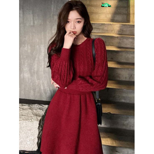 針織連衣裙女小個子2024秋冬新款韓版收腰顯瘦復古打底麻花毛衣裙 針織連衣裙女小個子2024秋冬新款韓版收腰顯瘦復古打底麻花毛衣裙