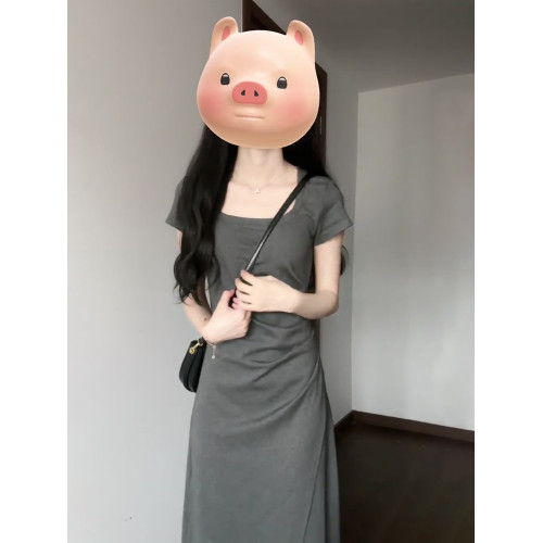 法式氣質灰色連衣裙子女裝夏2025新款高級感小個子秋冬季顯瘦長裙