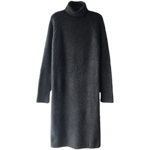 加厚加絨過膝針織毛衣女寬松高領保暖連衣裙輕奢氣質冬季長款內搭