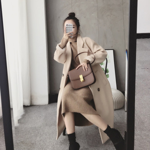 加厚加絨過膝針織毛衣女寬松高領保暖連衣裙輕奢氣質冬季長款內搭